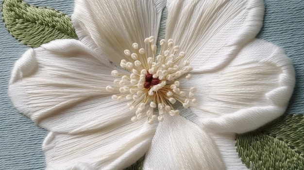 haft na materiale - delikatny motyw kwiatowy